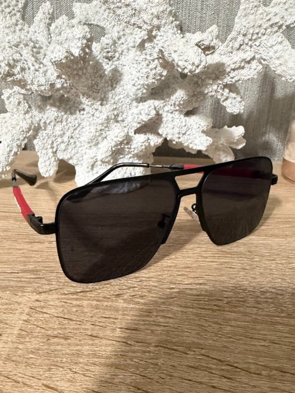 Prada Black Red Sunglasses Shield Aviator Luxury - Picture 2 of 8